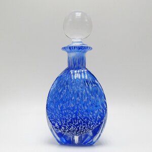 Vintage cobalt blue glass perfume bottle with clear stopper - Handmade in Italy